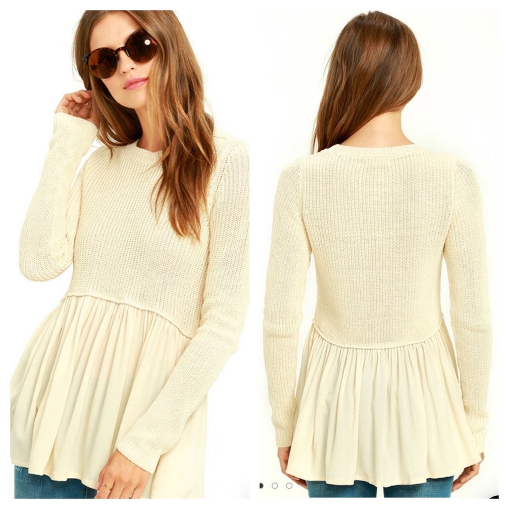 Lulus Black Swan Rowen Light Beige Peplum Sweater